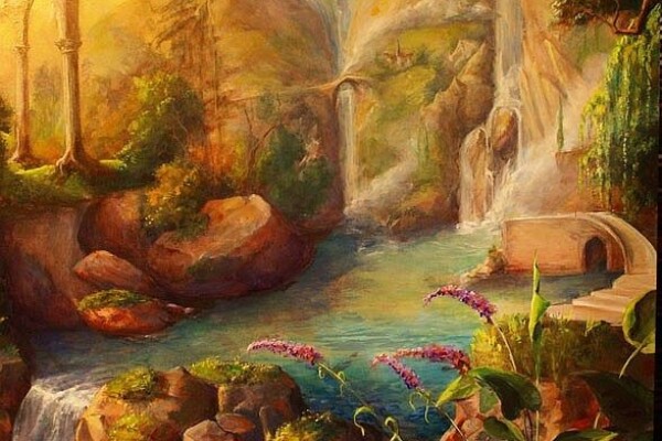 De kringloop van het water, een surrealistische schildering