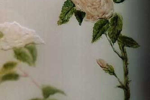 Glasschildering met rozen in matglas tegen inkijk