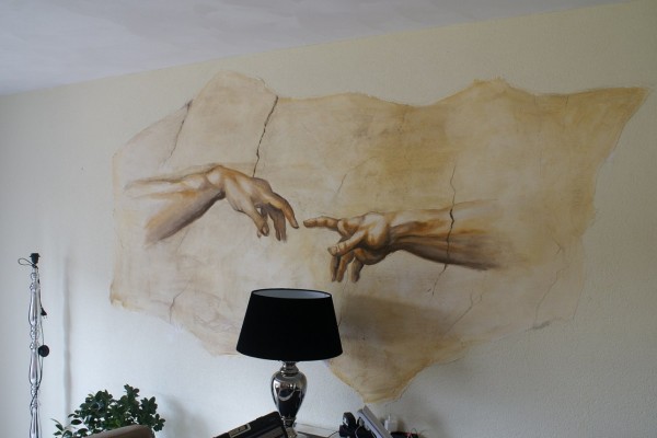 Hand van god van Michelangelo voor restauratie, copie